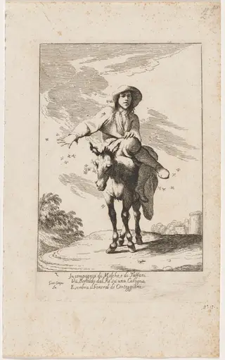 Bertoldo Riding a Donkey, by Giuseppe Maria Crespi, ink, 1712