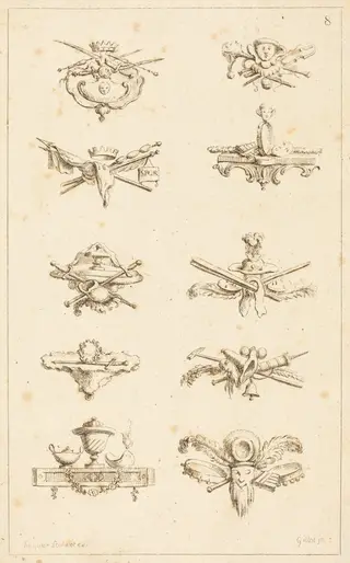 Designs for Tail-Pieces: pl. 8, by Gabriel Huquier, ink, 1730