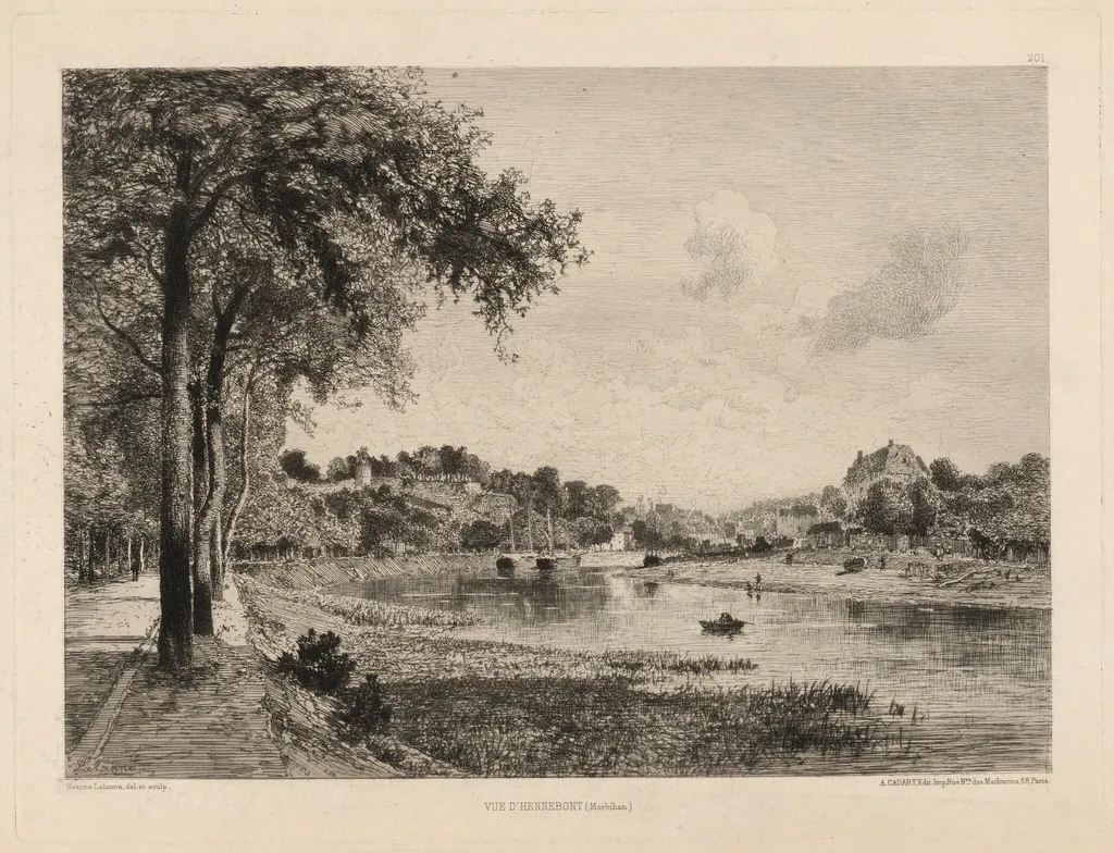 Vue d’Hennebont (Morbihan), by Maxime Lalanne, ink, 1873