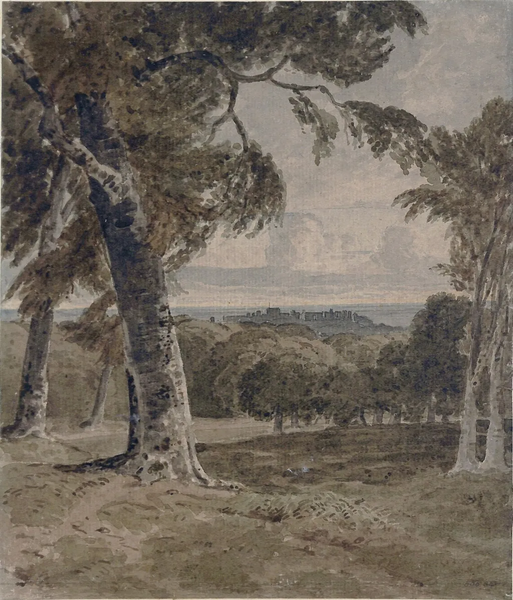 Windsor Park, with the castle in the distance, by George the younger Barret, watercolor, 1790