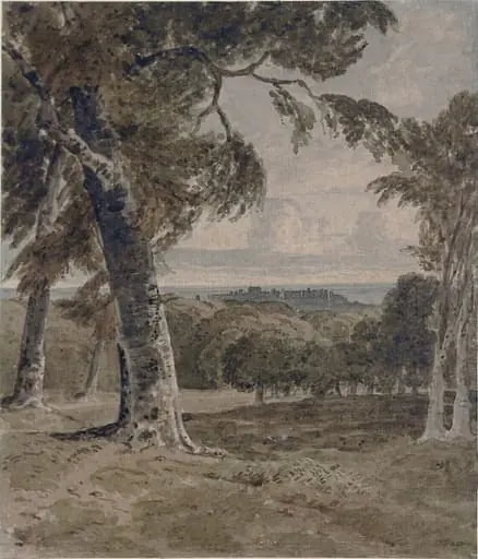 Windsor Park, with the castle in the distance, by George the younger Barret, watercolor, 1790