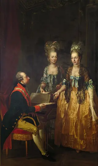 Emperor Joseph II at the spinet, with his sisters Maria Anna and Maria Elisabeth, by Josef Hauzinger, oil