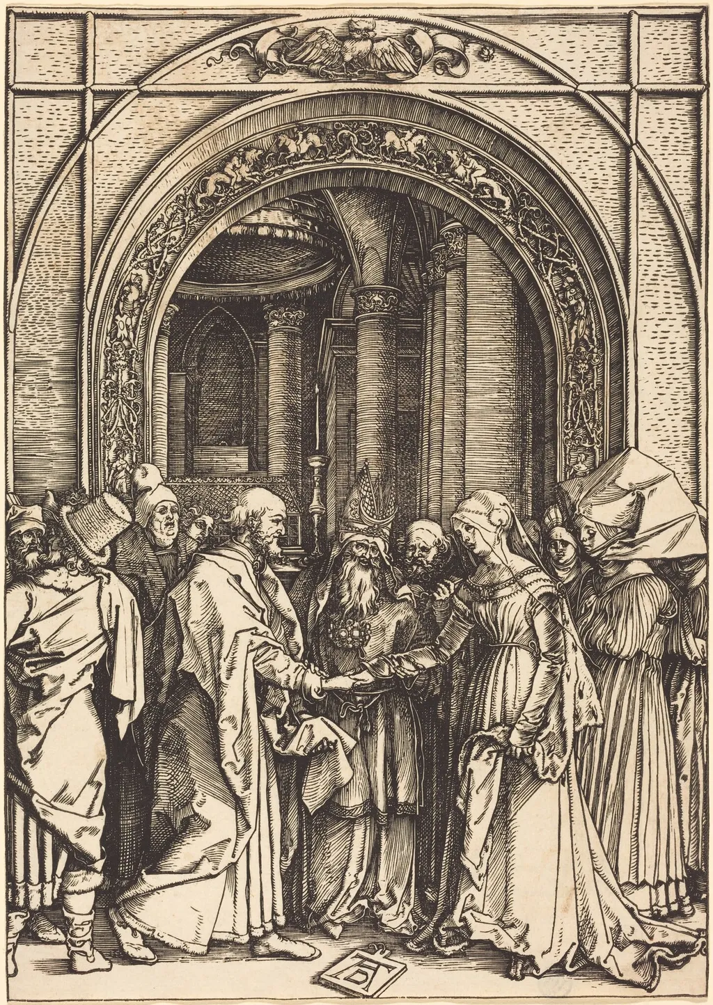 The Betrothal of the Virgin, by Albrecht Dürer, ink, 1504