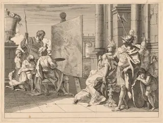 Alexander the Great and Campaspe in the Studio of Apelles, by Francesco Fontebasso, ink, 1744