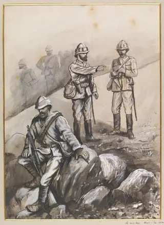 A mid-day Halt - Dec. 1884, by William S. Perry, watercolor, 1884