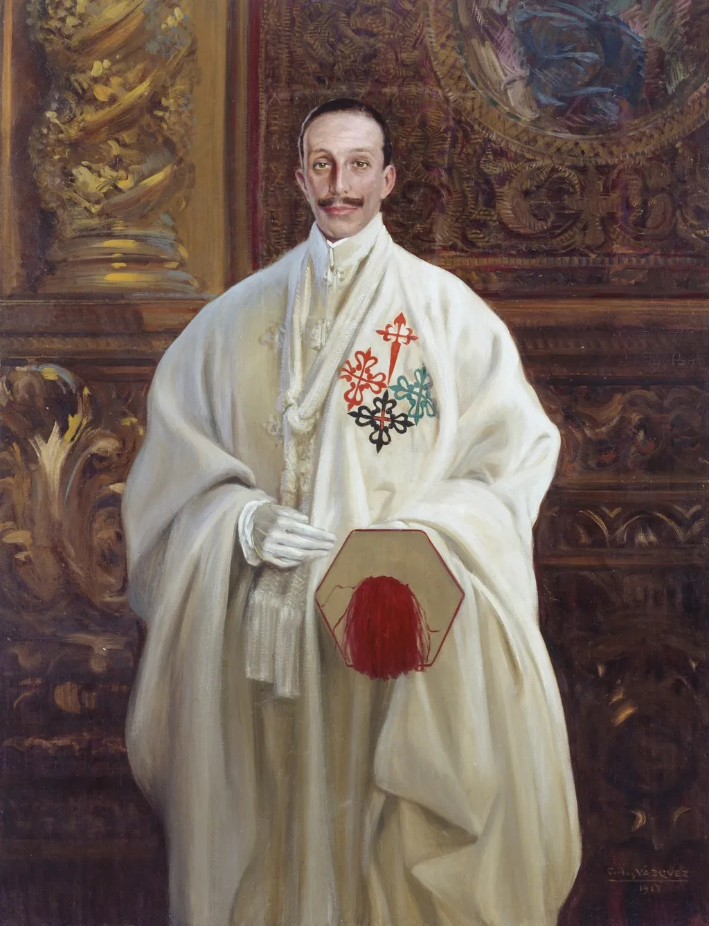 Alfonso XIII con hábito de maestre de las órdenes militares, by Carlos Vázquez Úbeda, oil, 1928