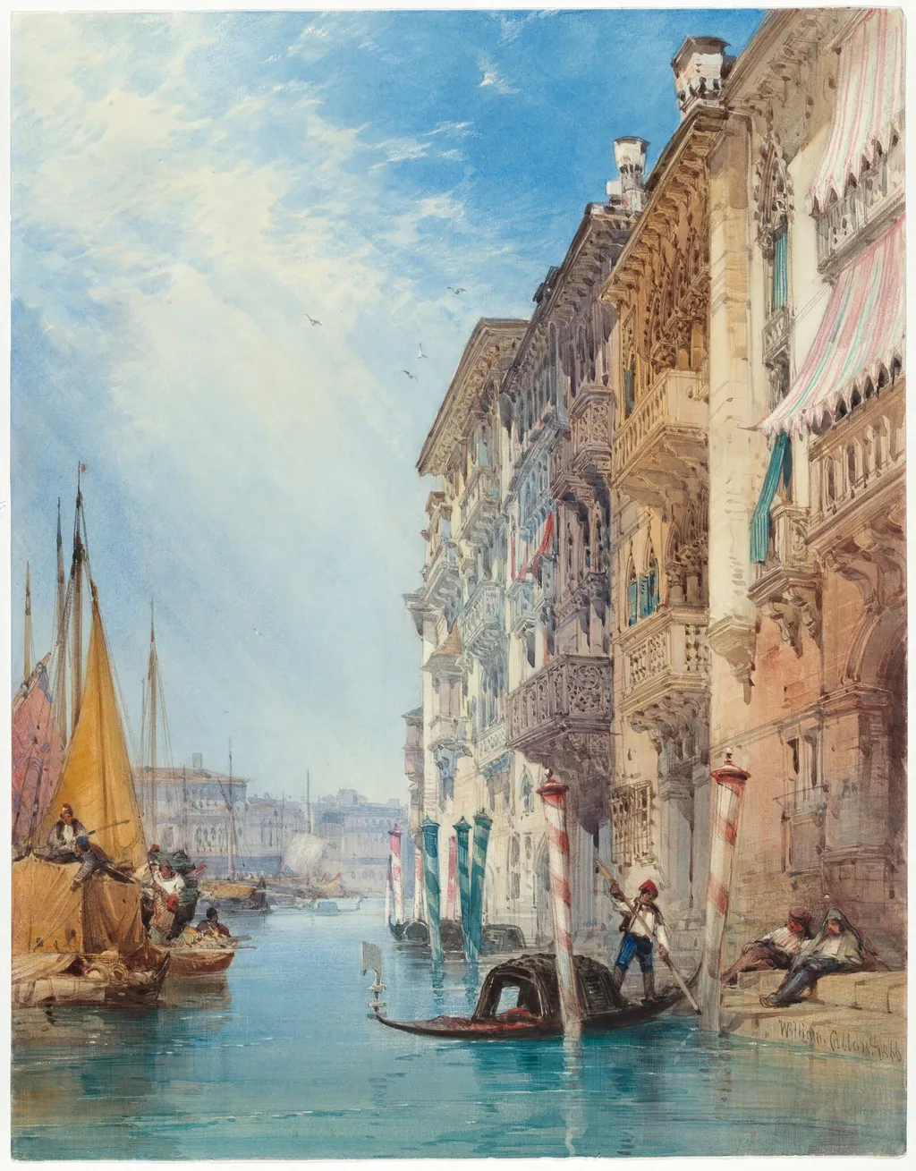 A Gondola on the Grand Canal, Venice, by William Callow, gouache, 1866