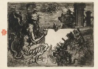 The Demon Printer, by Félix-Hilaire Buhot, ink, 1878