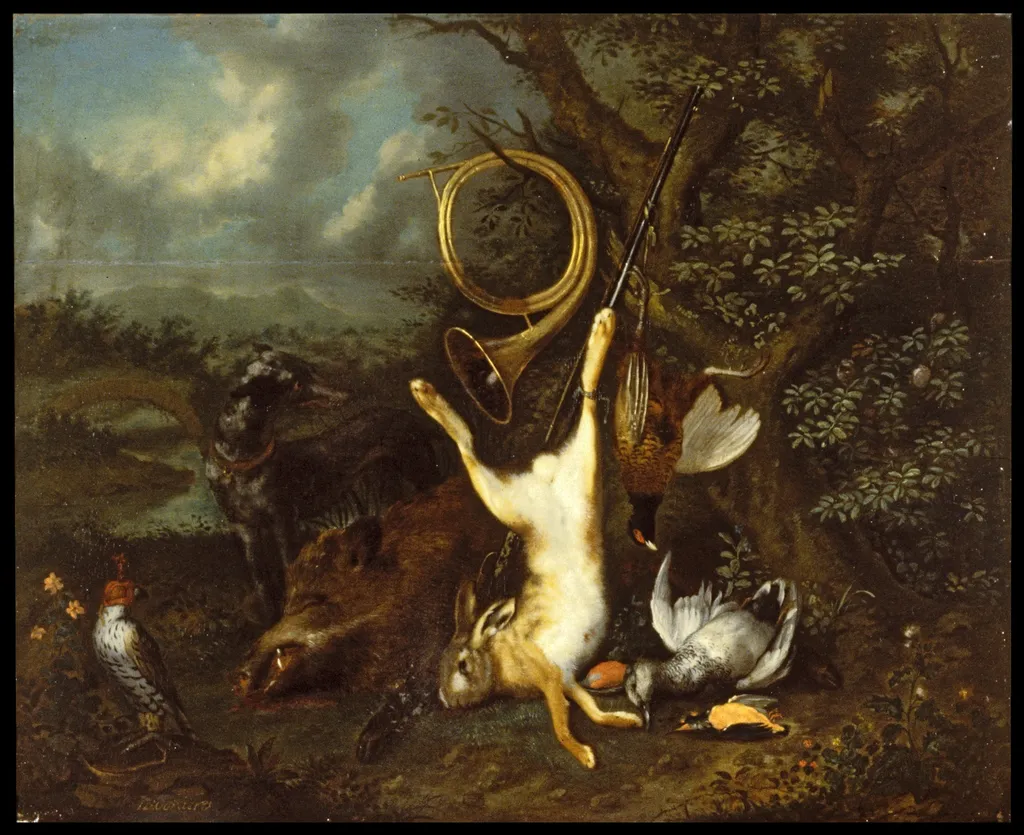 Still Life with Dead Game, by Johan Baptist Govaerts, oil, 1720