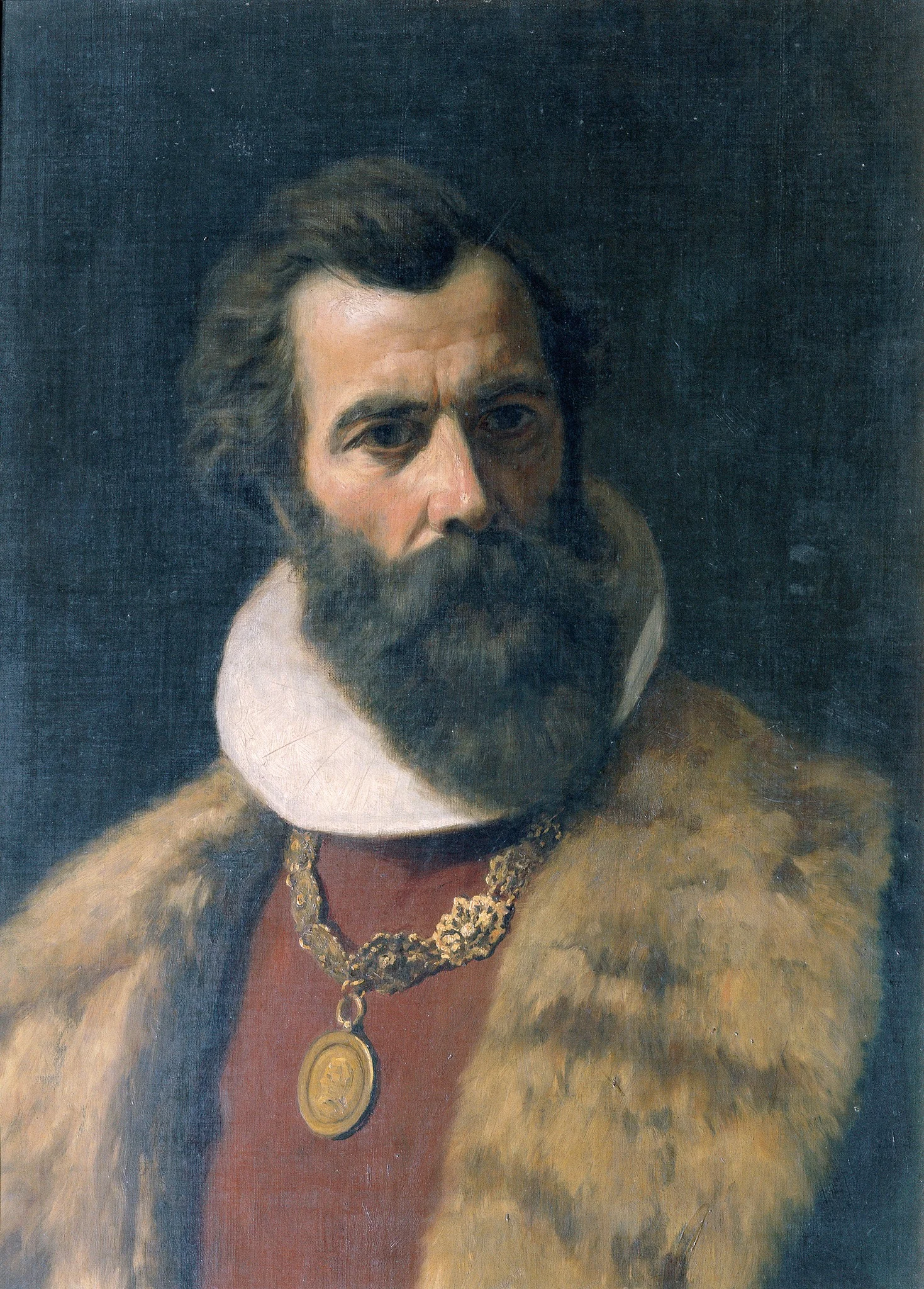 Bärtiger Mann in altdeutscher Tracht, detail