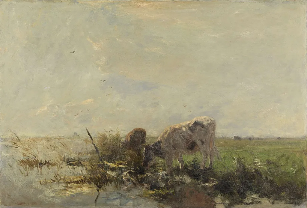 Cow at water's edge, by Willem Maris, oil, 1898
