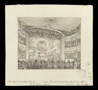 Drawing of the New Strand Theatre, by Robert Blemmell Schnebbelie, 1