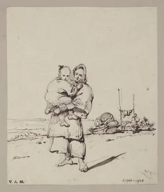 A Chinese boatwoman carrying a child, by George Chinnery, 19