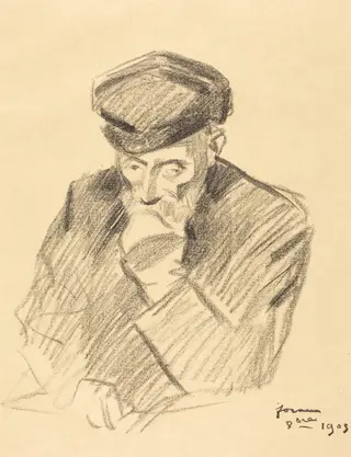 Portrait de Renoir (4e planche) (Portrait of Renoir) (fourth plate), by Jean-Louis Forain, ink, 1905