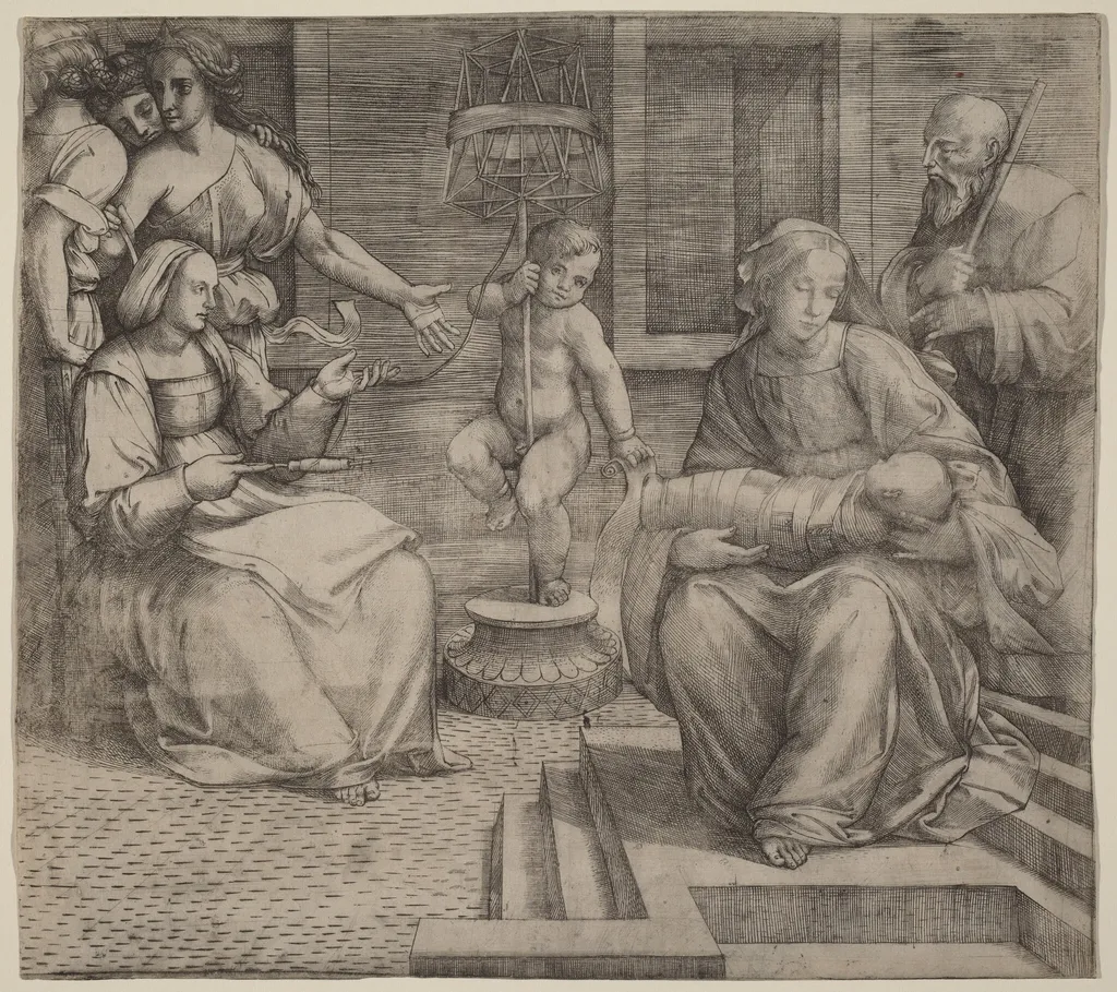 Holy Family with Saint Elizabeth and the Infant Saint John the Baptist, by Jacopo Francia, ink, 1513