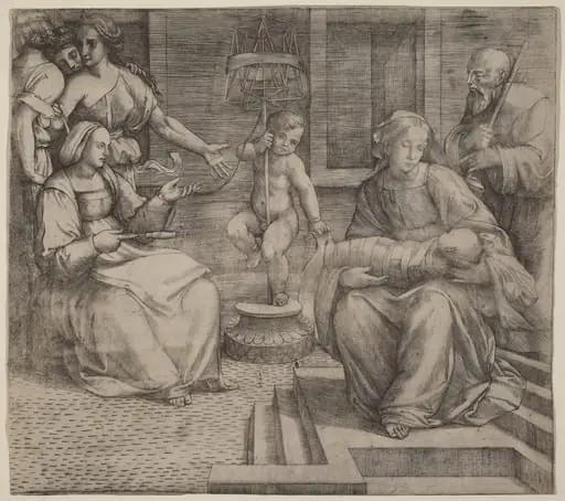 Holy Family with Saint Elizabeth and the Infant Saint John the Baptist, by Jacopo Francia, ink, 1513