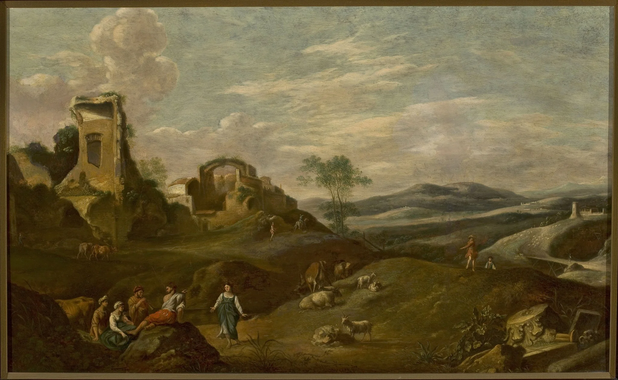 Italian landscape with ruins, detail