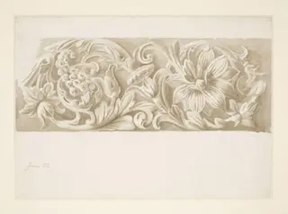 Drawing of part of a frieze, by Beatrix Potter, watercolor, 1882