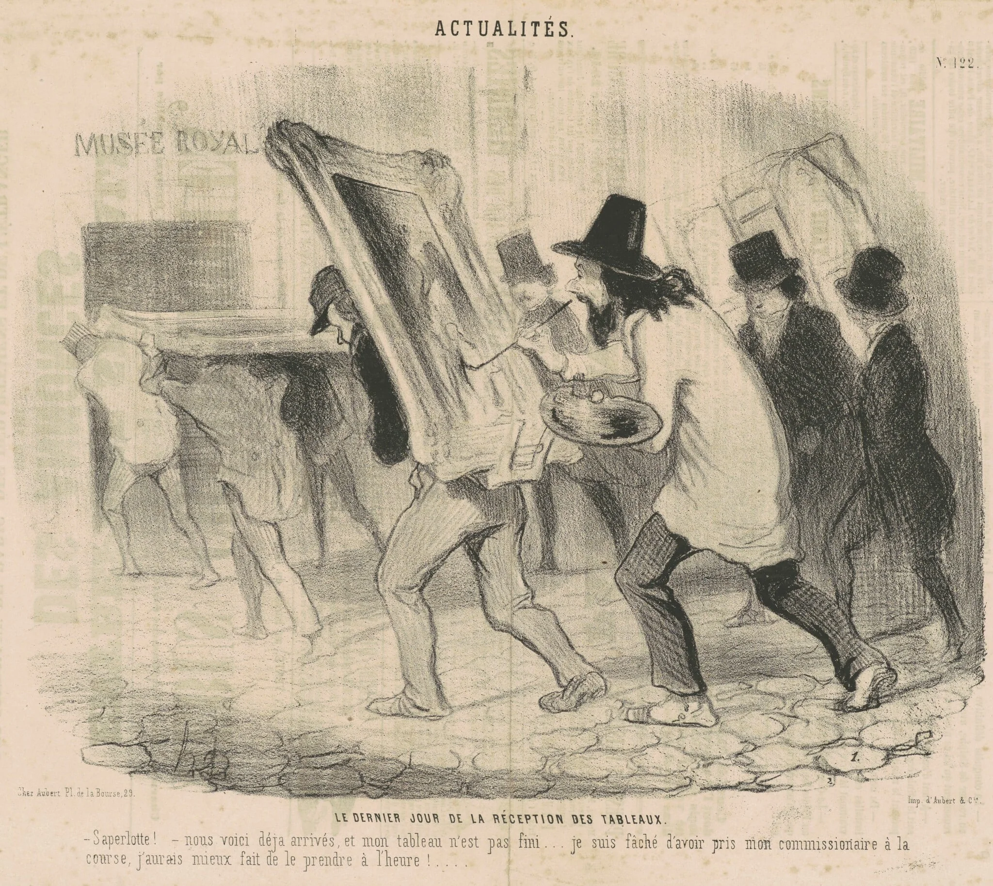 Le dernier jour de la réception des tableaux. Saperlotte . . . Nous voici déjà arrivés et mon tableau n'est pas fini!, detail