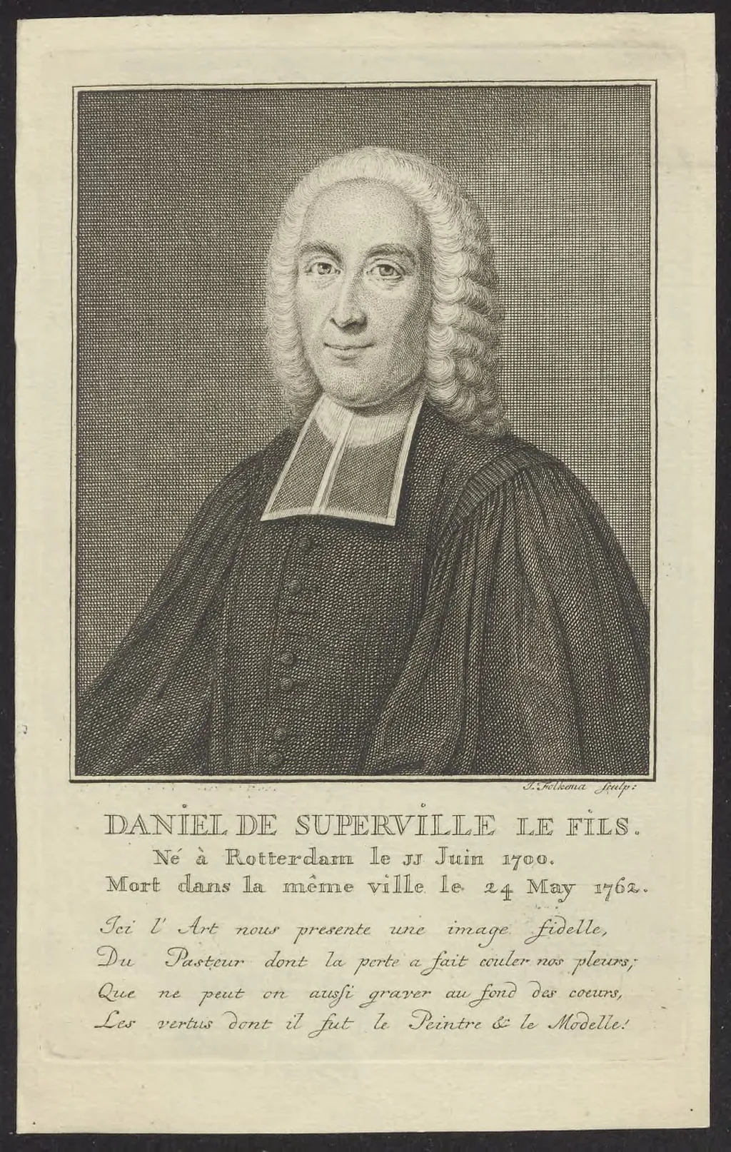 Portrait of Daniel de Superville jr, by Folkema Jacob, unspecified, 1750