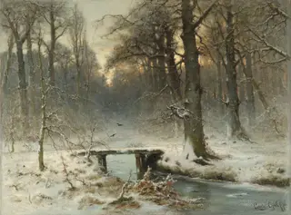 A January Evening in the Woods of The Hague, by Louis Apol, oil, 1875