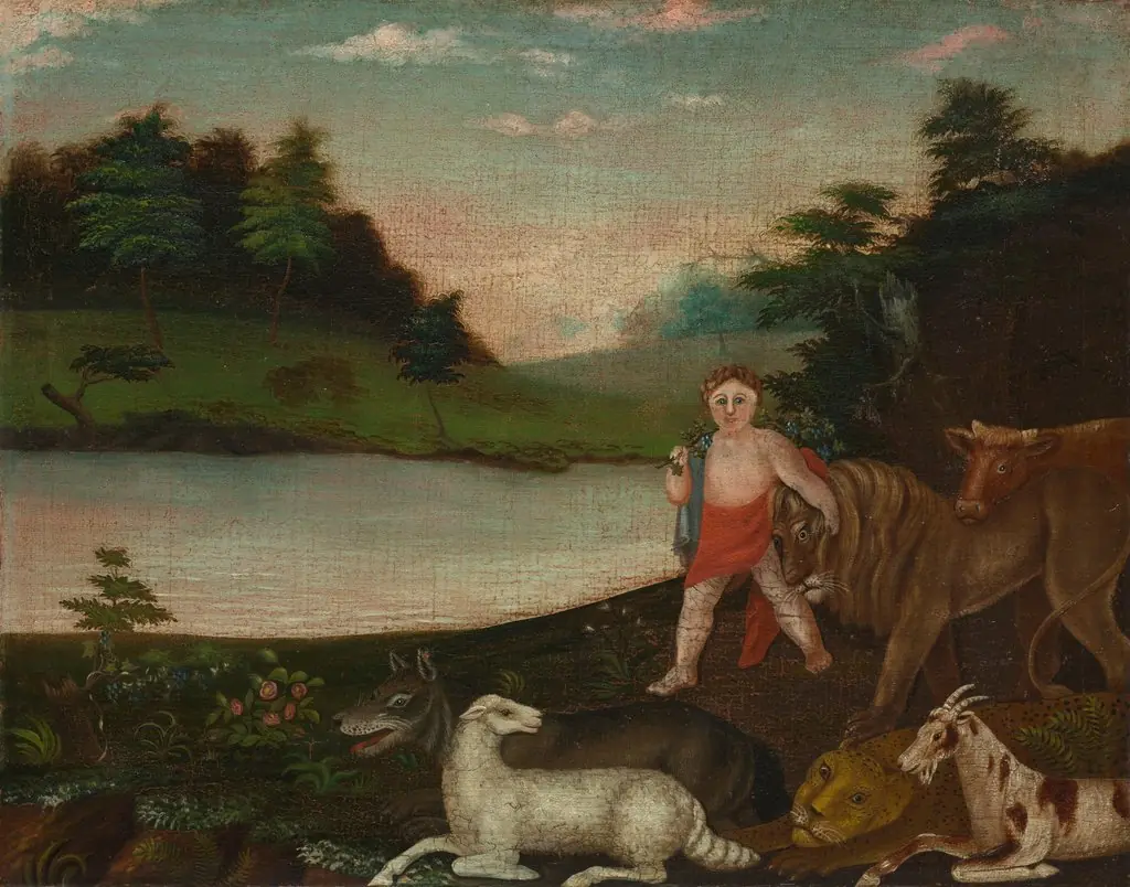 The Peaceable Kingdom, by Edward Hicks, oil, 1817