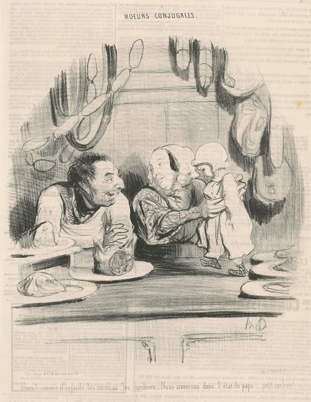 Hein! comme il regarde les cervelas..., by Honoré Daumier, ink, 1842