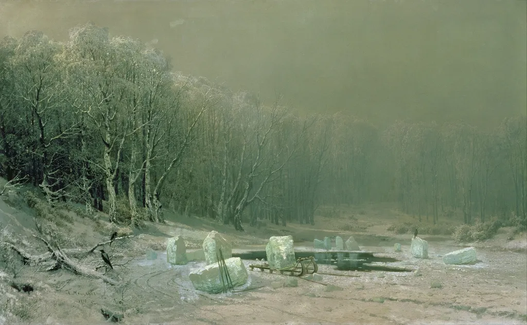 Winter, the Laying Off of Ice, by Arseny Meshchersky, oil, 1890
