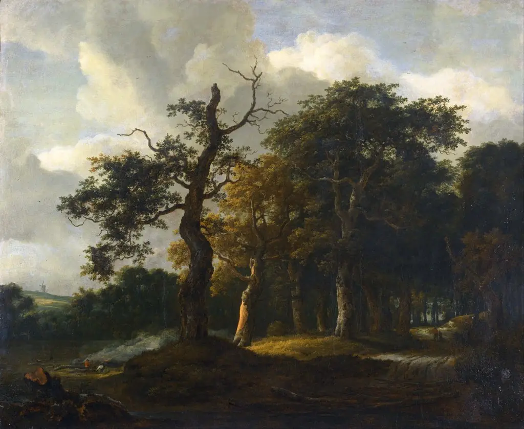 A Road through an Oak Wood, by Jacob van Ruisdael, oil, 1660