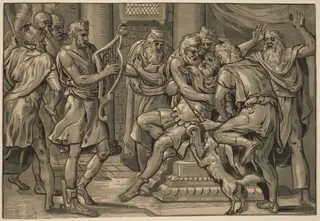 David Playing the Harp before Saul, by Frans Floris I, ink, 1555