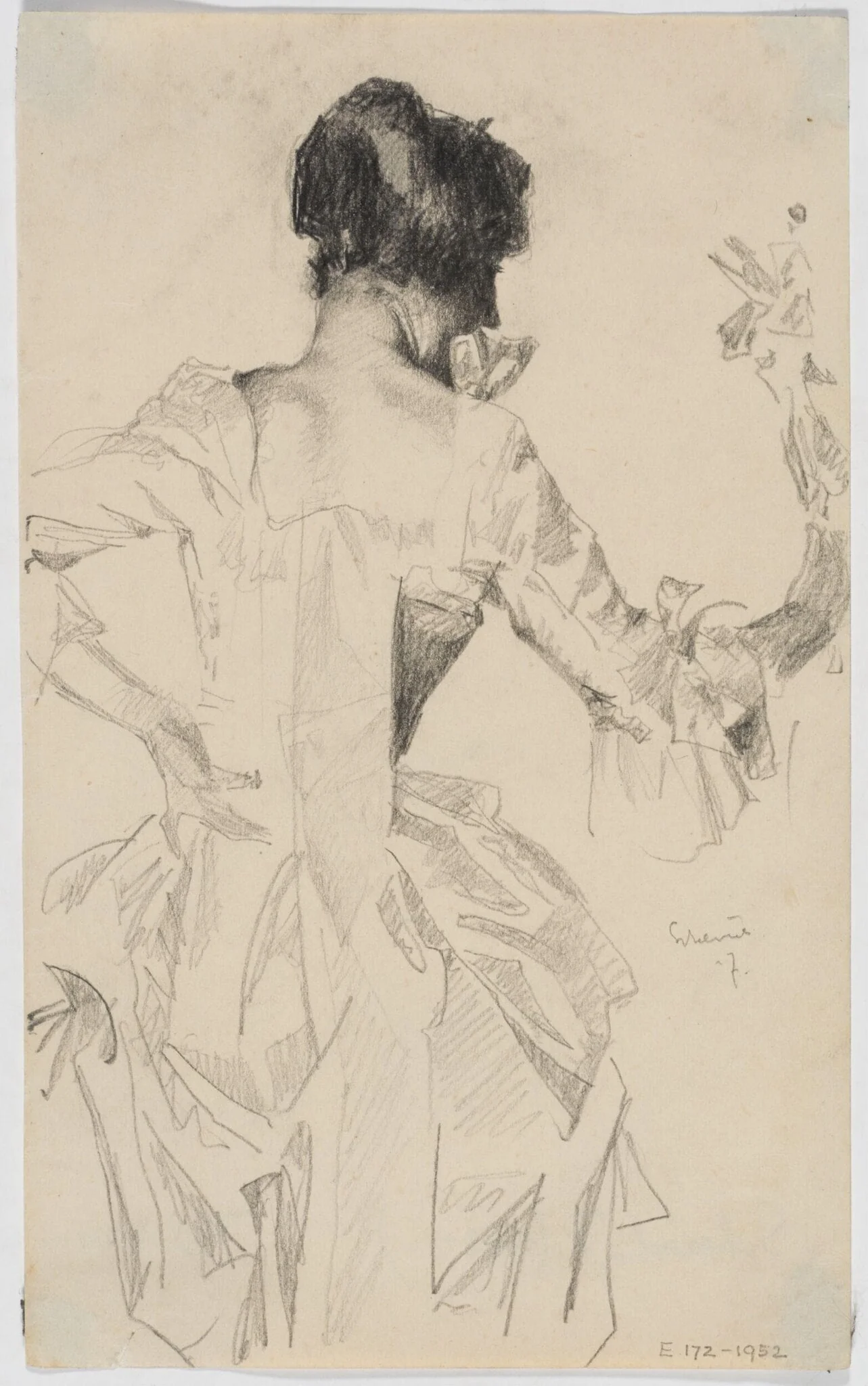 Young woman standing, detail