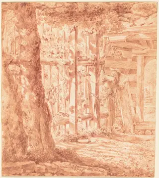 Encounter by the Garden Fence, by Balthasar Anton Dunker, chalk, 1796