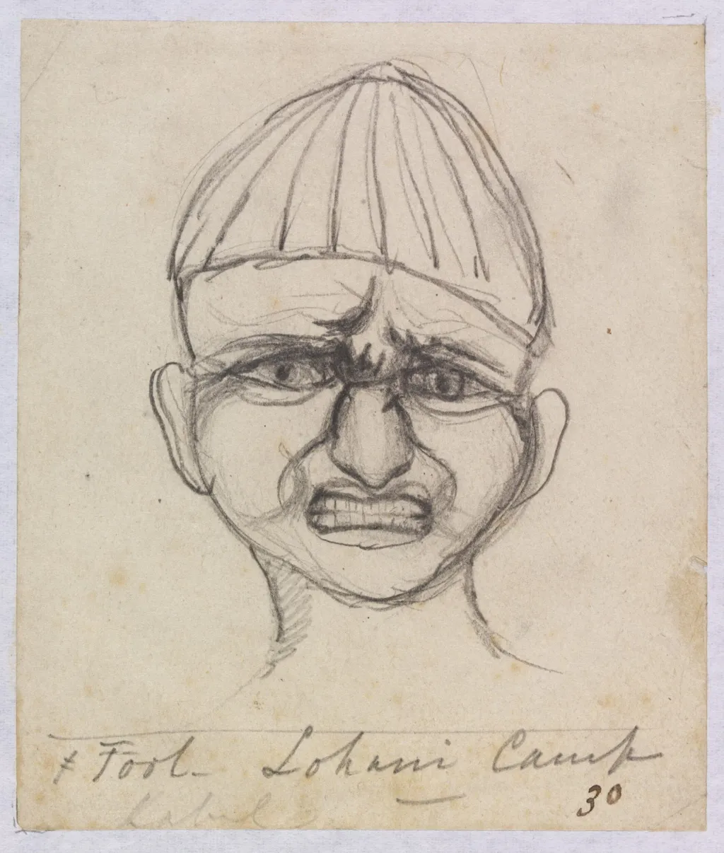 Fool, Lohani Camp, by Godfrey Thomas Vigne, watercolor, 1836