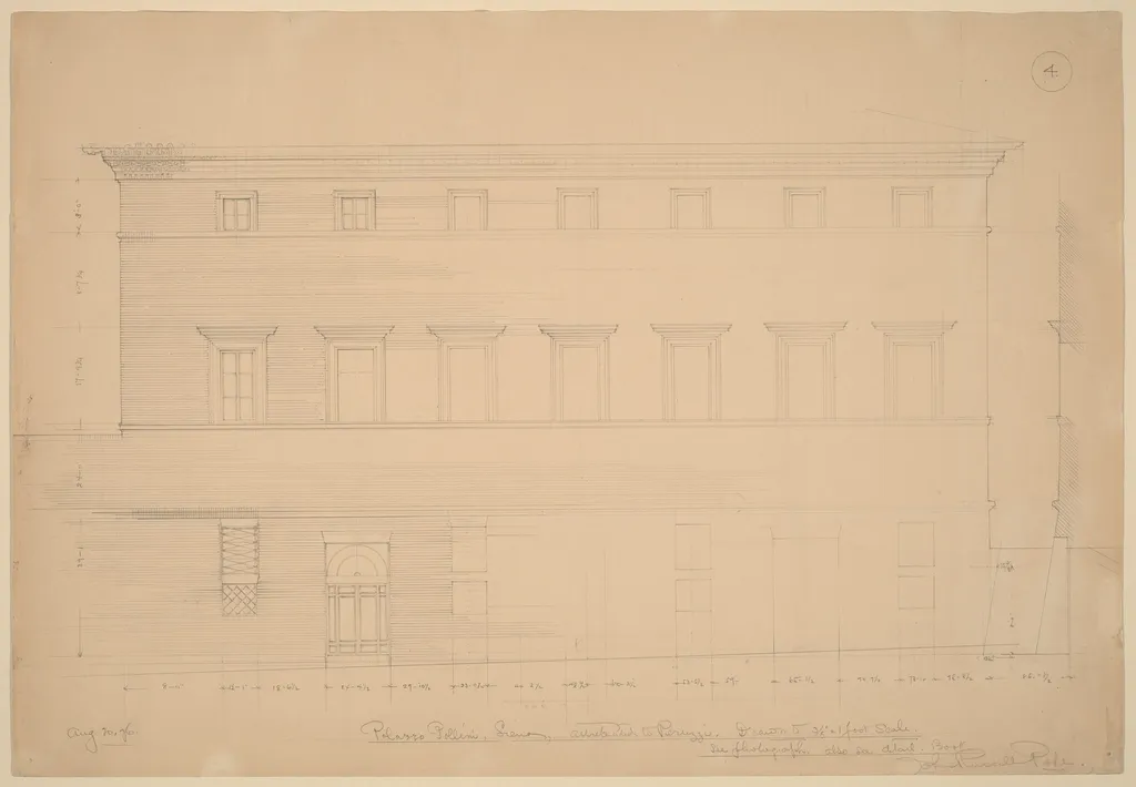 Palazzo Pollini, Siena, Attributed to Peruzzi, by John Russell Pope, graphite, 1896