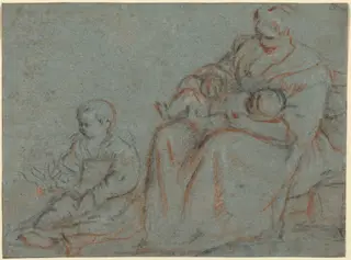 Domestic Scene, by Gerolamo Bassano, chalk, 1594