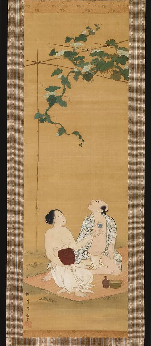 夕顔棚下納涼図|Enjoying the Evening Cool under a Gourd Trellis, detail