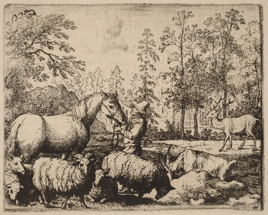 The Horse and the Stag, by Allart van Everdingen, ink, 1650