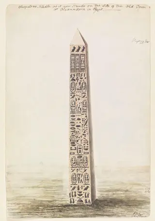 Cleopatras Needle as it now Stands on the Site of the Old Town at Alexandria in Egypt, by Joseph Pitt Warton, watercolor, 1807
