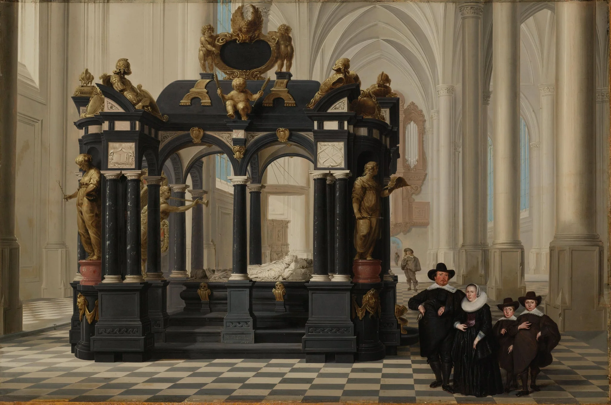 A Family beside the Tomb of Prince William i in the Nieuwe Kerk, Delft, detail