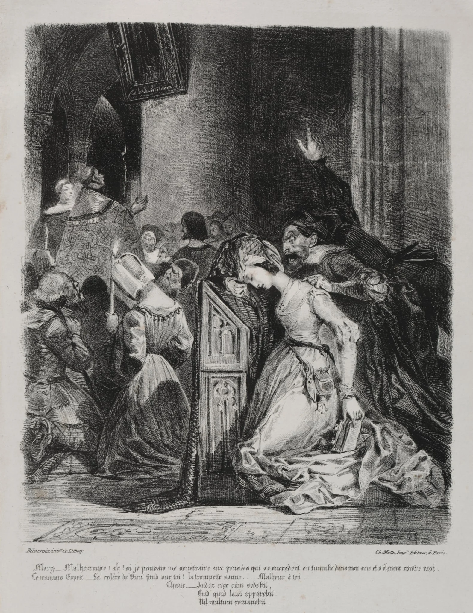 Illustrations for Faust: Marguerite at church, detail