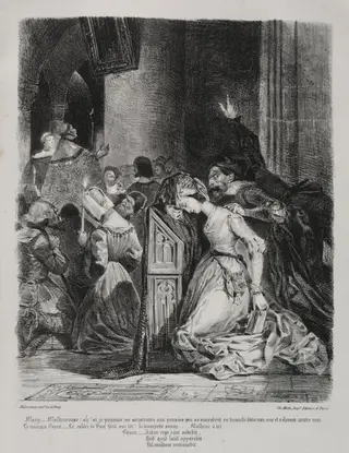 Illustrations for Faust: Marguerite at church, by Eugène Delacroix, 1828