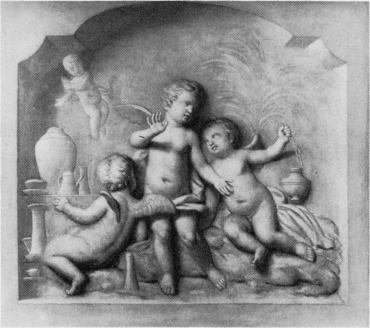 Decoratiestukken met drie putti, detail