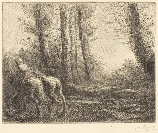 Return from the Plowing (Le retour de labourage), by Alphonse Legros, ink, 1874