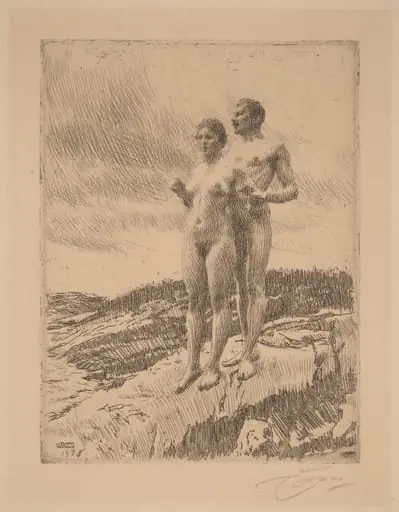 The Two, by Anders Zorn, ink, 1916