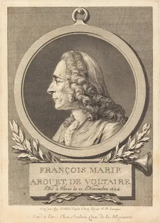 François Marie Arouet de Voltaire, by Augustin de Saint-Aubin, ink, 1778