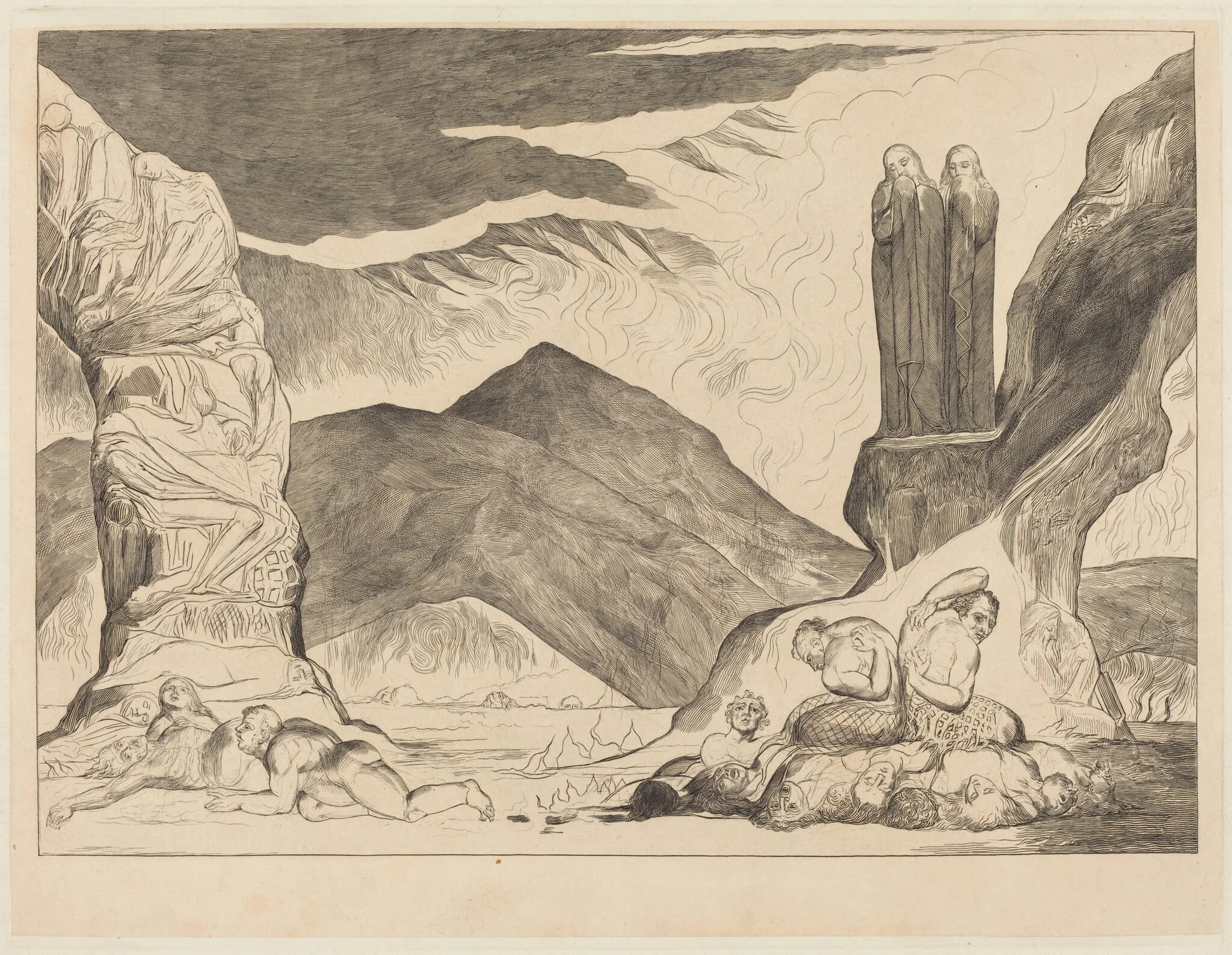 The Circle of the Falsifiers: Dante and Virgil Covering their Noses because of the st, detail
