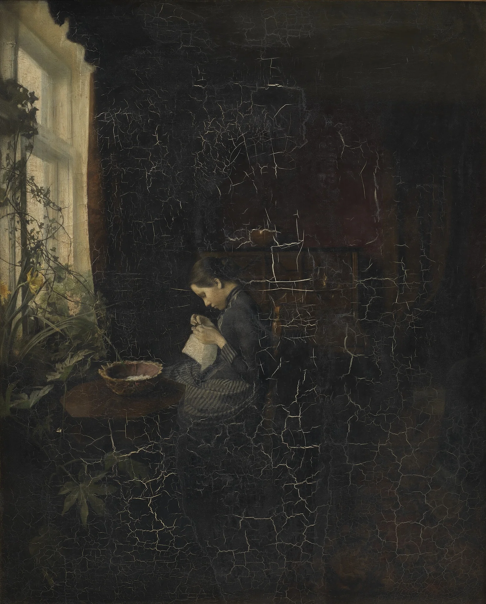 Interior with a Girl Sewing, detail