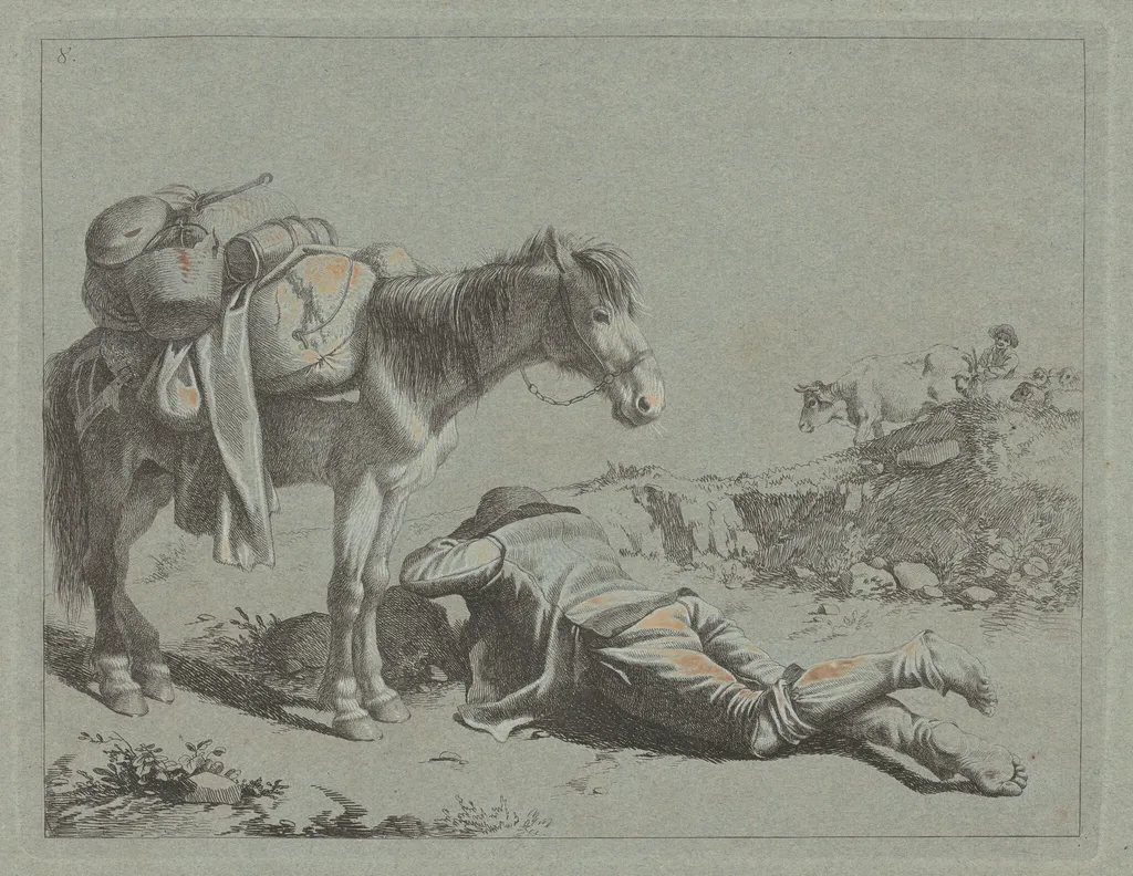 Shepherd in Repose near a Pack Horse, by Francesco Londonio, ink, 1762