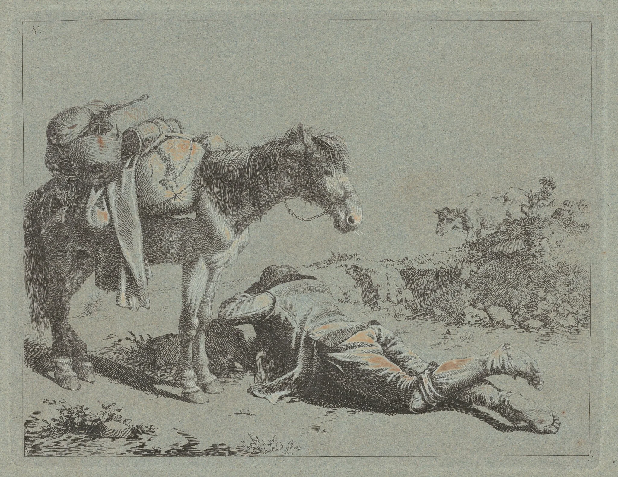 Shepherd in Repose near a Pack Horse, detail