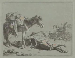 Shepherd in Repose near a Pack Horse, by Francesco Londonio, ink, 1762